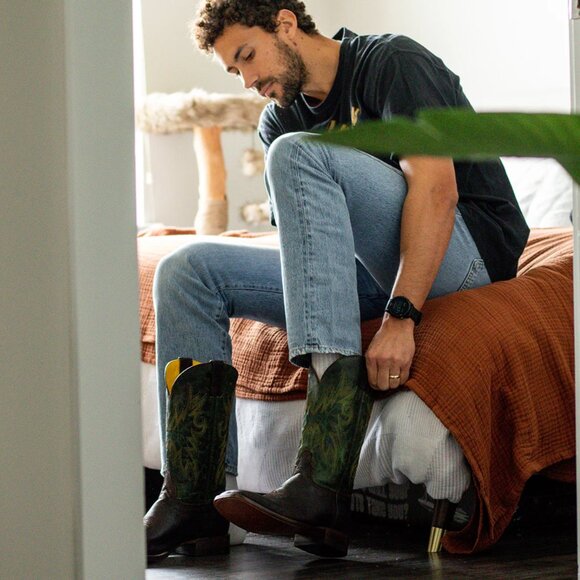 NEW Planet Cowboy Dig It Boots Mens 10.5 EE Brown Green Leather Square Toe NWOB - Picture 15 of 15